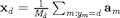 $\textbf{x}_d = \frac{1}{M_d} \sum_{m:y_m=d} \textbf{a}_m$